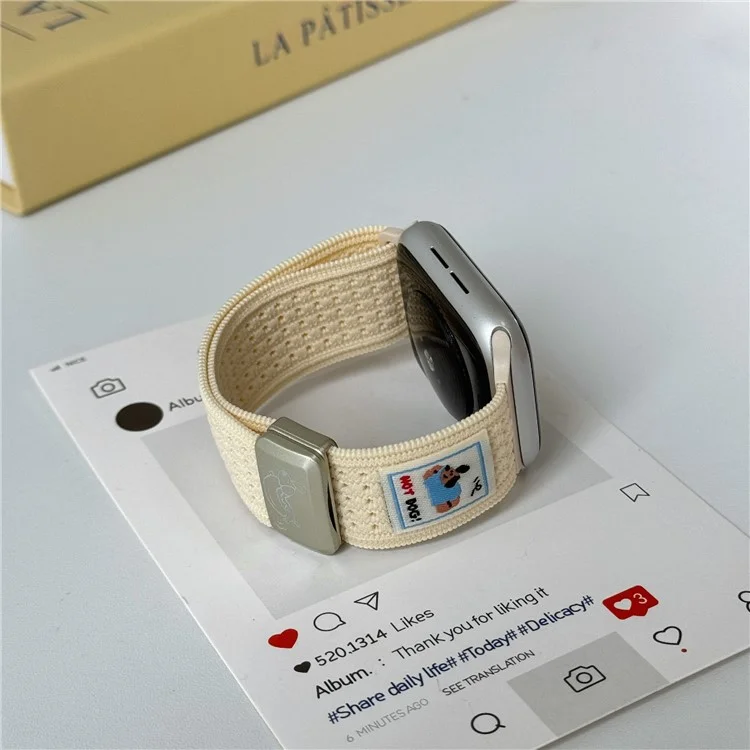 Watch Band For Apple Watch Series 10 9 8 7 SE 6 5 4 3 2 1 42mm 41mm 40mm 38mm Hot Dog Knitted Fabric Magnetic Strap - Starlight