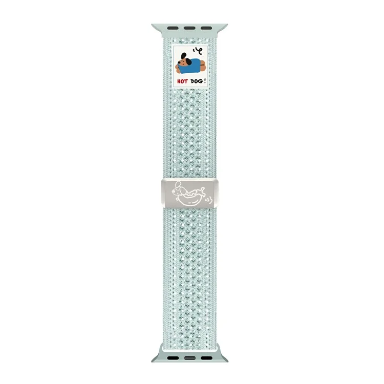Watch Band For Apple Watch Series 10 9 8 7 SE 6 5 4 3 2 1 42mm 41mm 40mm 38mm Hot Dog Knitted Fabric Magnetic Strap - Mint Green