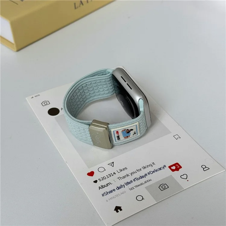 Watch Band For Apple Watch Series 10 9 8 7 SE 6 5 4 3 2 1 42mm 41mm 40mm 38mm Hot Dog Knitted Fabric Magnetic Strap - Mint Green