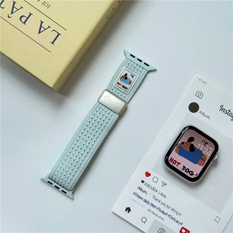 Watch Band For Apple Watch Series 10 9 8 7 SE 6 5 4 3 2 1 42mm 41mm 40mm 38mm Hot Dog Knitted Fabric Magnetic Strap - Mint Green
