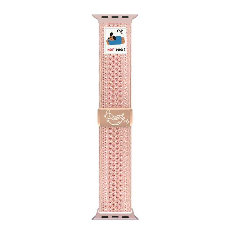 Watch Band For Apple Watch Series 10 Ultra 9 8 7 SE 6 5 4 3 2 1 46mm 49mm 45mm 44mm 42mm Hot Dog Knitted Fabric Magnetic Strap - Pink