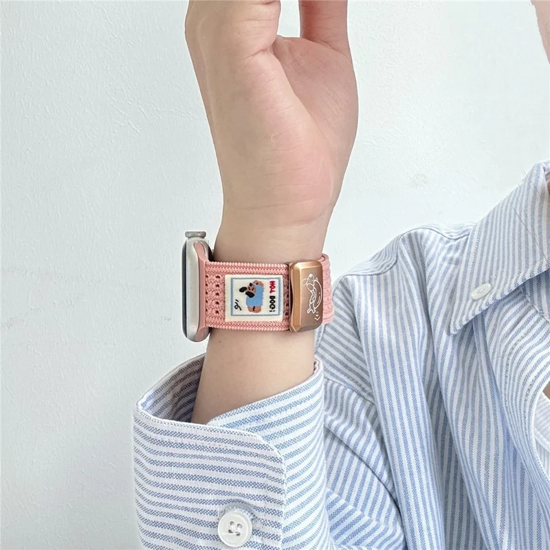 Watch Band For Apple Watch Series 10 Ultra 9 8 7 SE 6 5 4 3 2 1 46mm 49mm 45mm 44mm 42mm Hot Dog Knitted Fabric Magnetic Strap - Pink