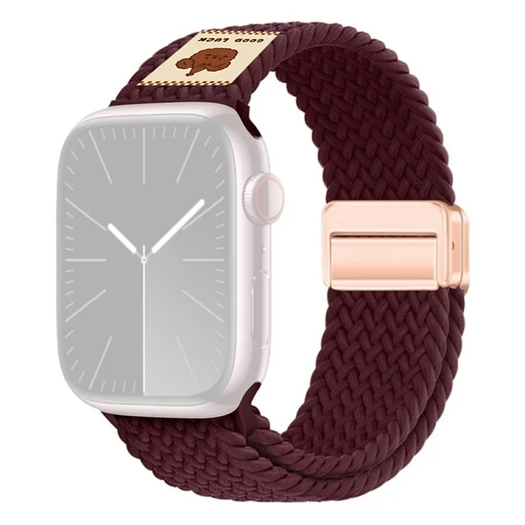 Watch Band For Apple Watch Series 10 9 8 7 SE 6 5 4 3 2 1 42mm 41mm 40mm 38mm Top Hat Bear Braided Nylon Magnetic Strap - Wine Red