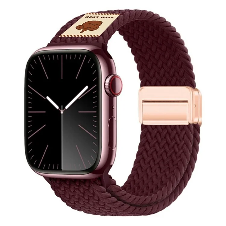 Watch Band For Apple Watch Series 10 9 8 7 SE 6 5 4 3 2 1 42mm 41mm 40mm 38mm Top Hat Bear Braided Nylon Magnetic Strap - Wine Red