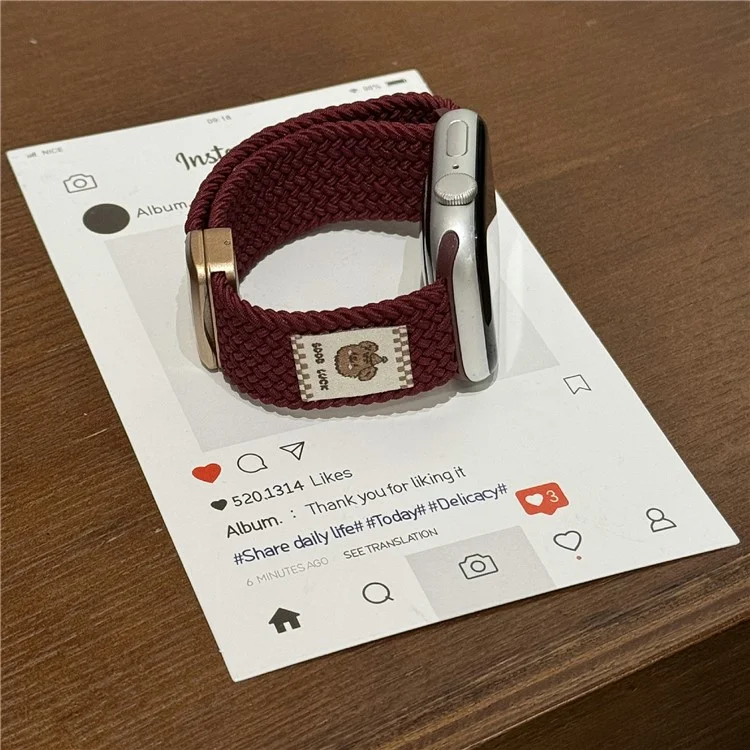 Watch Band For Apple Watch Series 10 9 8 7 SE 6 5 4 3 2 1 42mm 41mm 40mm 38mm Top Hat Bear Braided Nylon Magnetic Strap - Wine Red