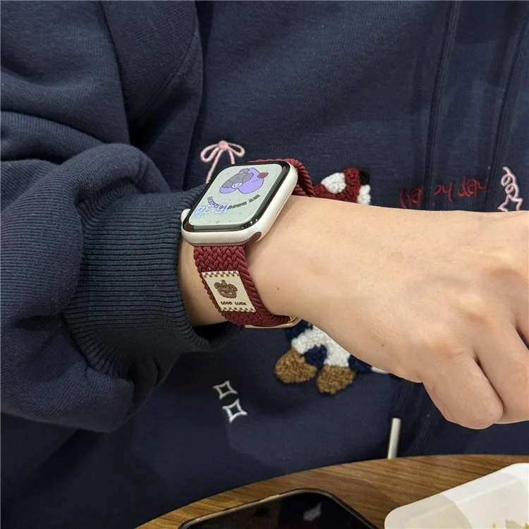 Watch Band For Apple Watch Series 10 9 8 7 SE 6 5 4 3 2 1 42mm 41mm 40mm 38mm Top Hat Bear Braided Nylon Magnetic Strap - Wine Red