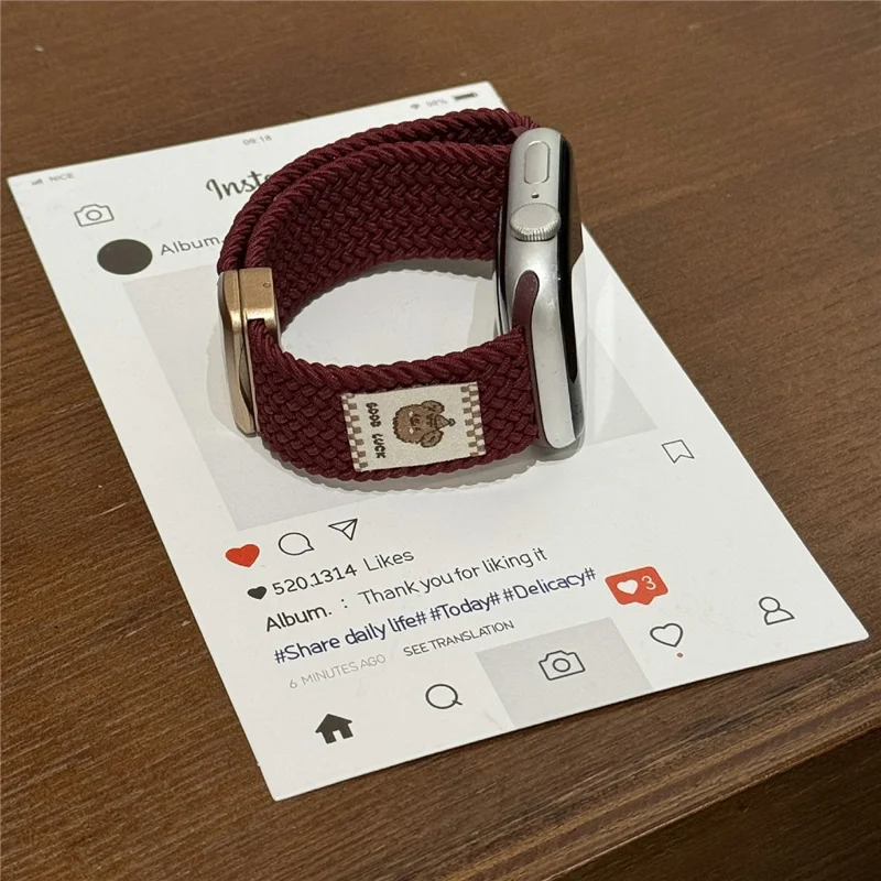 Watch Band For Apple Watch Series 10 Ultra 9 8 7 SE 6 5 4 3 2 1 46mm 49mm 45mm 44mm 42mm Top Hat Bear Braided Nylon Magnetic Strap - Wine Red