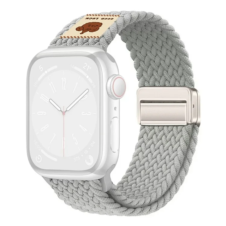 Bracelet pour Apple Watch Series 10 Ultra 9 8 7 SE 6 5 4 3 2 1 46mm 49mm 45mm 44mm 42mm Top Hat Bear Tressé en Nylon Magnétique - Blanc Nacré
