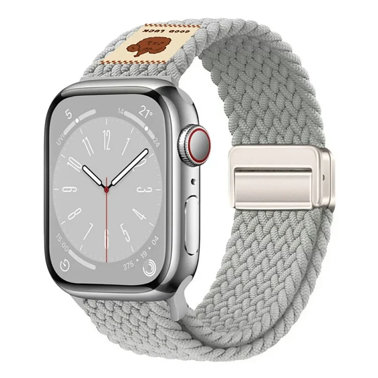 Bracelet pour Apple Watch Series 10 Ultra 9 8 7 SE 6 5 4 3 2 1 46mm 49mm 45mm 44mm 42mm Top Hat Bear Tressé en Nylon Magnétique - Blanc Nacré
