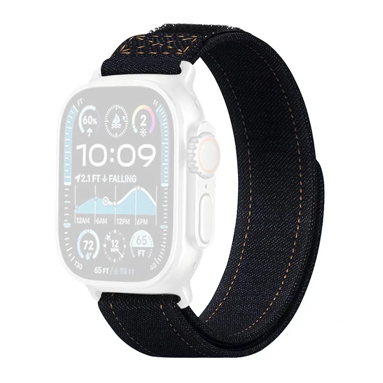 Pulseira KALEBOL para Apple Watch Series 10 Ultra 9 8 7 SE 6 5 4 3 2 1 46mm 49mm 45mm 44mm 42mm Alça de Pulso de Nylon com Loop de Jeans - Preto