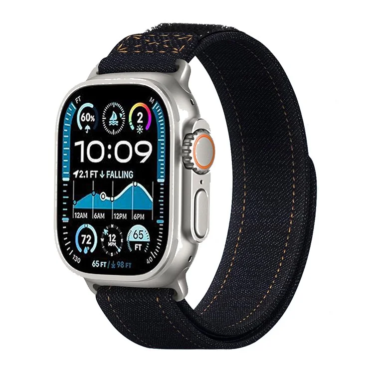 Pulseira KALEBOL para Apple Watch Series 10 Ultra 9 8 7 SE 6 5 4 3 2 1 46mm 49mm 45mm 44mm 42mm Alça de Pulso de Nylon com Loop de Jeans - Preto