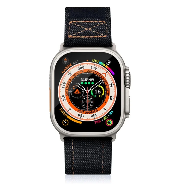 Pulseira KALEBOL para Apple Watch Series 10 Ultra 9 8 7 SE 6 5 4 3 2 1 46mm 49mm 45mm 44mm 42mm Alça de Pulso de Nylon com Loop de Jeans - Preto