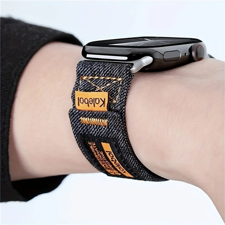 Pulseira KALEBOL para Apple Watch Series 10 Ultra 9 8 7 SE 6 5 4 3 2 1 46mm 49mm 45mm 44mm 42mm Alça de Pulso de Nylon com Loop de Jeans - Preto