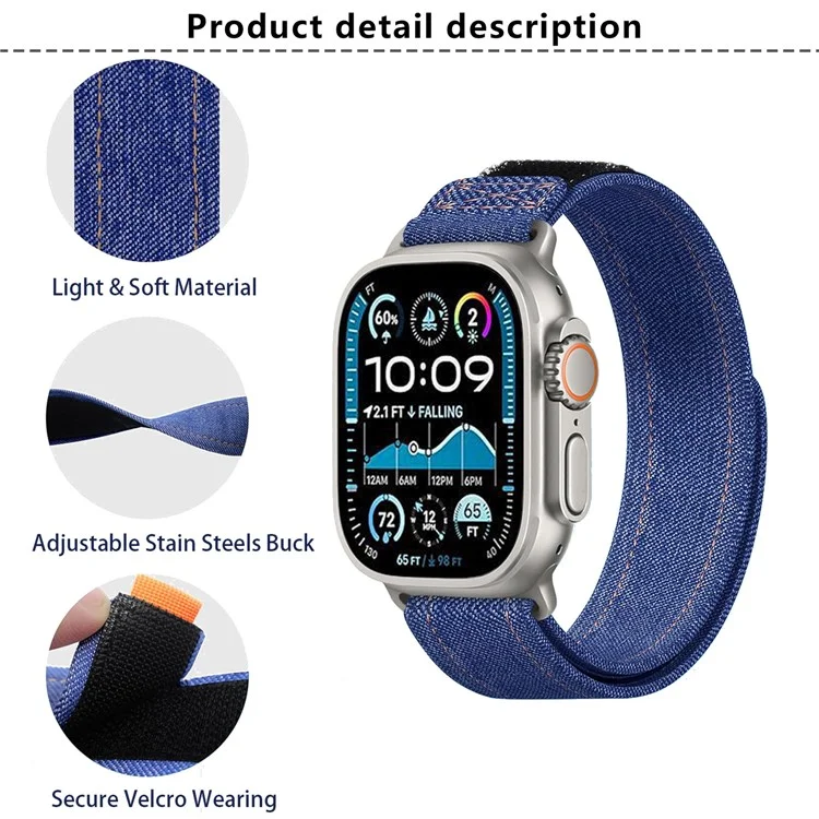 Pulseira KALEBOL para Apple Watch Series 10 Ultra 9 8 7 SE 6 5 4 3 2 1 46mm 49mm 45mm 44mm 42mm Alça de Pulso de Nylon com Loop de Jeans - Preto