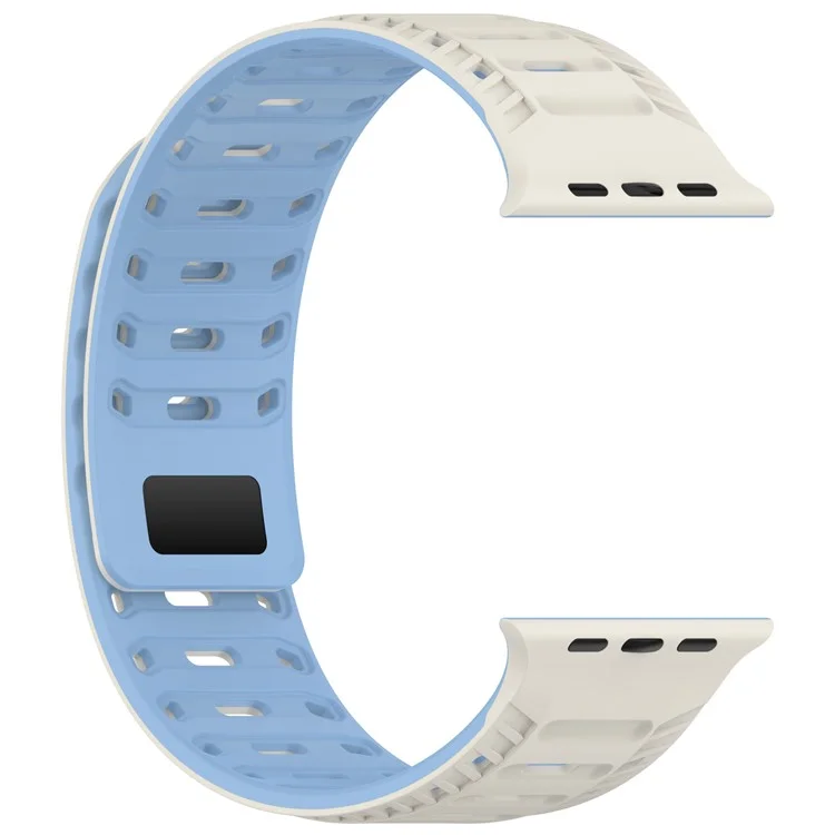 Silicone Strap for Apple Watch Series 10 9 8 7 SE 6 5 4 3 2 1 42mm 41mm 40mm 38mm Stylish Magnetic Watch Band - White+Blue