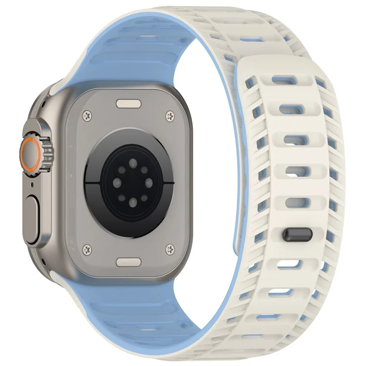 Silicone Strap for Apple Watch Series 10 9 8 7 SE 6 5 4 3 2 1 42mm 41mm 40mm 38mm Stylish Magnetic Watch Band - White+Blue