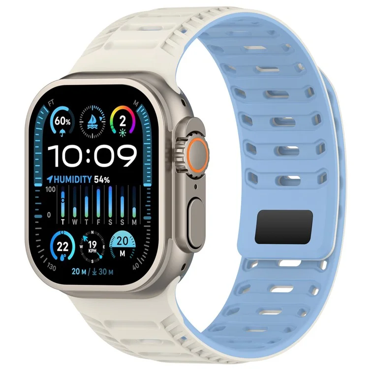 Silicone Strap for Apple Watch Series 10 9 8 7 SE 6 5 4 3 2 1 42mm 41mm 40mm 38mm Stylish Magnetic Watch Band - White+Blue