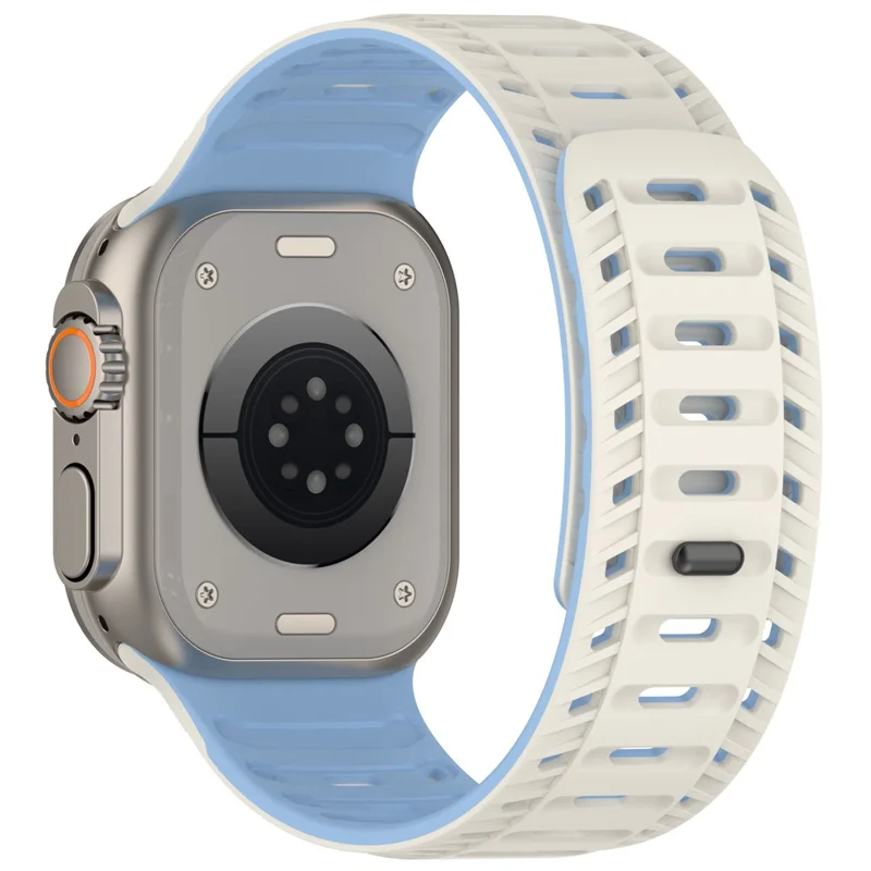 Silicone Strap for Apple Watch Series 10 Ultra 9 8 7 SE 6 5 4 3 2 1 46mm 49mm 45mm 44mm 42mm Stylish Magnetic Watch Band - White+Blue
