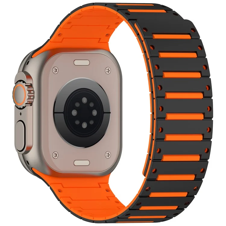Silicone Strap for Apple Watch Series 10 Ultra 9 8 7 SE 6 5 4 3 2 1 46mm 49mm 45mm 44mm 42mm Dual Color Magnetic Watch Band - Black+Orange