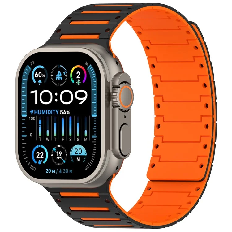 Silicone Strap for Apple Watch Series 10 Ultra 9 8 7 SE 6 5 4 3 2 1 46mm 49mm 45mm 44mm 42mm Dual Color Magnetic Watch Band - Black+Orange