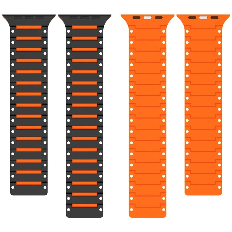 Silicone Strap for Apple Watch Series 10 Ultra 9 8 7 SE 6 5 4 3 2 1 46mm 49mm 45mm 44mm 42mm Dual Color Magnetic Watch Band - Black+Orange