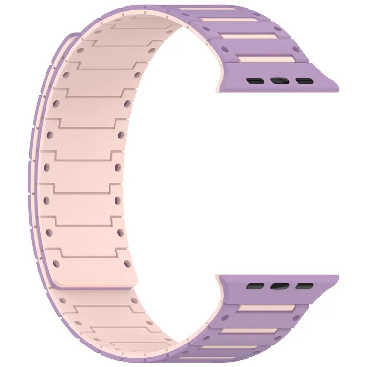 Силиконовый ремешок для Apple Watch Series 10 Ultra 9 8 7 SE 6 5 4 3 2 1 46мм 49мм 45мм 44мм 42мм двухцветный магнитный ремешок для часов - Фиолетовый+Розовый