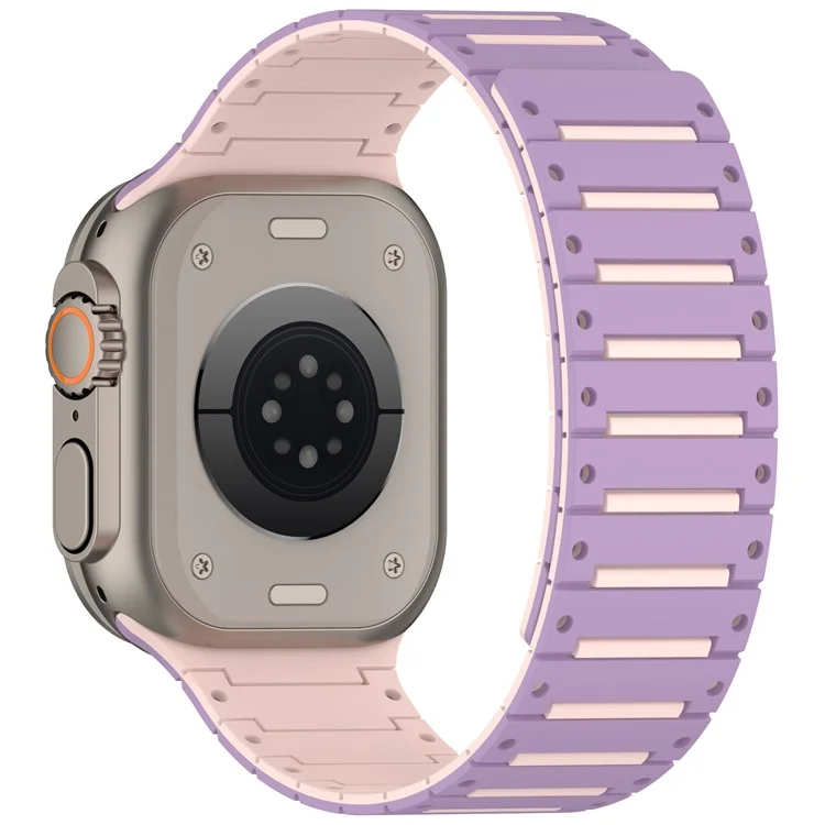 Силиконовый ремешок для Apple Watch Series 10 Ultra 9 8 7 SE 6 5 4 3 2 1 46мм 49мм 45мм 44мм 42мм двухцветный магнитный ремешок для часов - Фиолетовый+Розовый