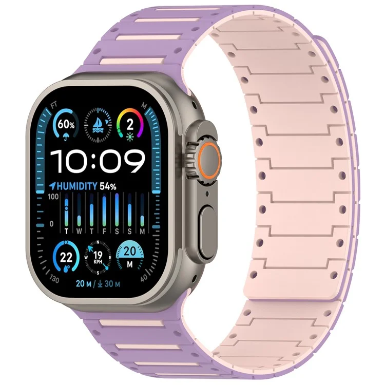 Силиконовый ремешок для Apple Watch Series 10 Ultra 9 8 7 SE 6 5 4 3 2 1 46мм 49мм 45мм 44мм 42мм двухцветный магнитный ремешок для часов - Фиолетовый+Розовый