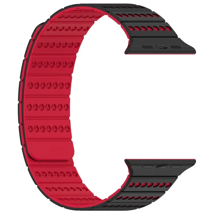 Bracelet en silicone pour Apple Watch Series 10 9 8 7 SE 6 5 4 3 2 1 42mm 41mm 40mm 38mm - Bande de montre magnétique ajustable - Noir+Rouge
