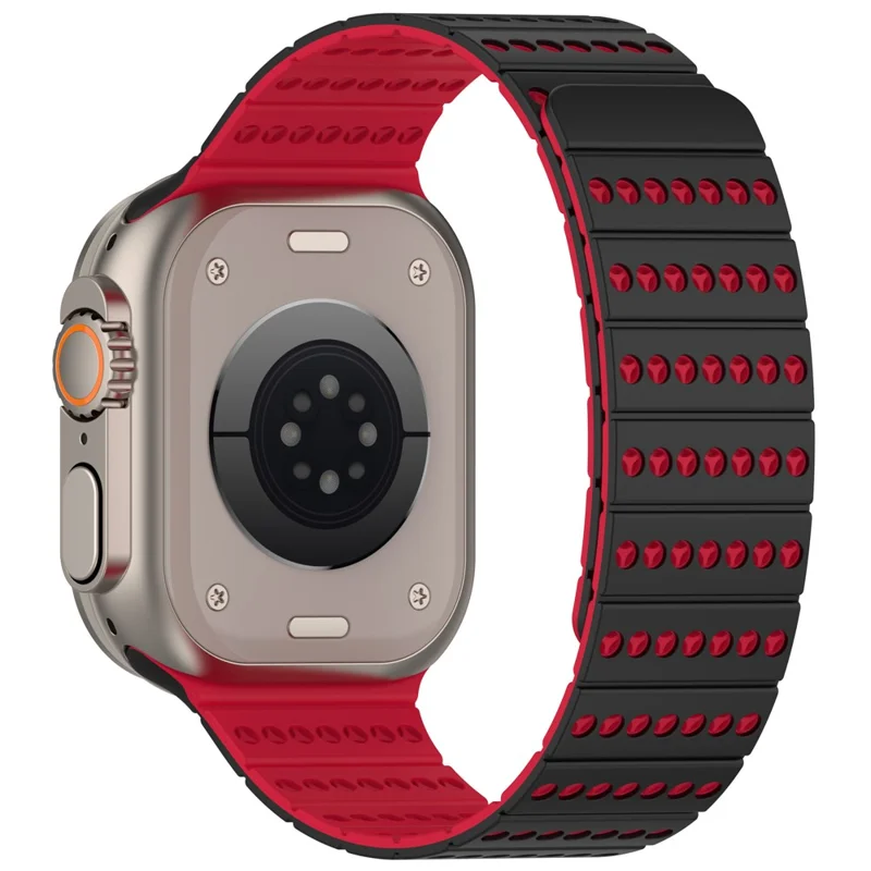Bracelet en silicone pour Apple Watch Series 10 9 8 7 SE 6 5 4 3 2 1 42mm 41mm 40mm 38mm - Bande de montre magnétique ajustable - Noir+Rouge