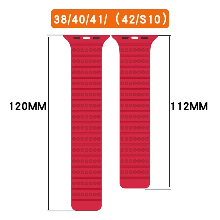 Bracelet en silicone pour Apple Watch Series 10 9 8 7 SE 6 5 4 3 2 1 42mm 41mm 40mm 38mm - Bande de montre magnétique ajustable - Noir+Rouge