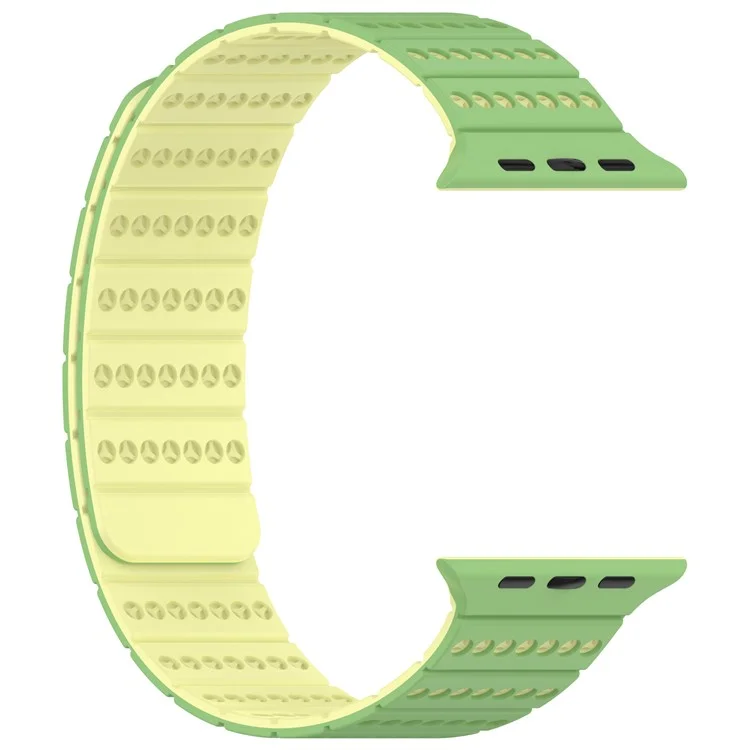Correa de Silicona para Apple Watch Series 10 9 8 7 SE 6 5 4 3 2 1 42mm 41mm 40mm 38mm Banda de Reloj Magnética Ajustable - Verde Menta + Amarillo Claro