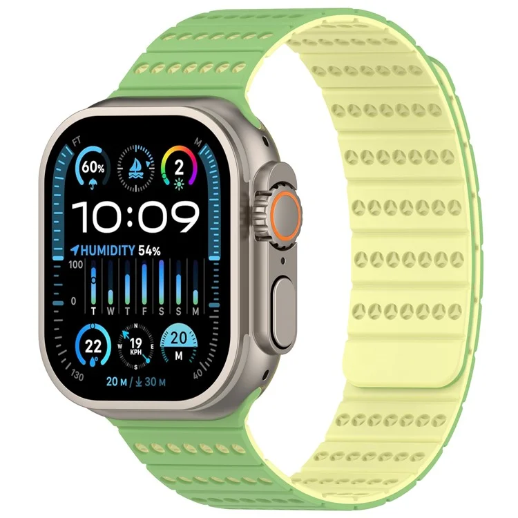 Correa de Silicona para Apple Watch Series 10 9 8 7 SE 6 5 4 3 2 1 42mm 41mm 40mm 38mm Banda de Reloj Magnética Ajustable - Verde Menta + Amarillo Claro