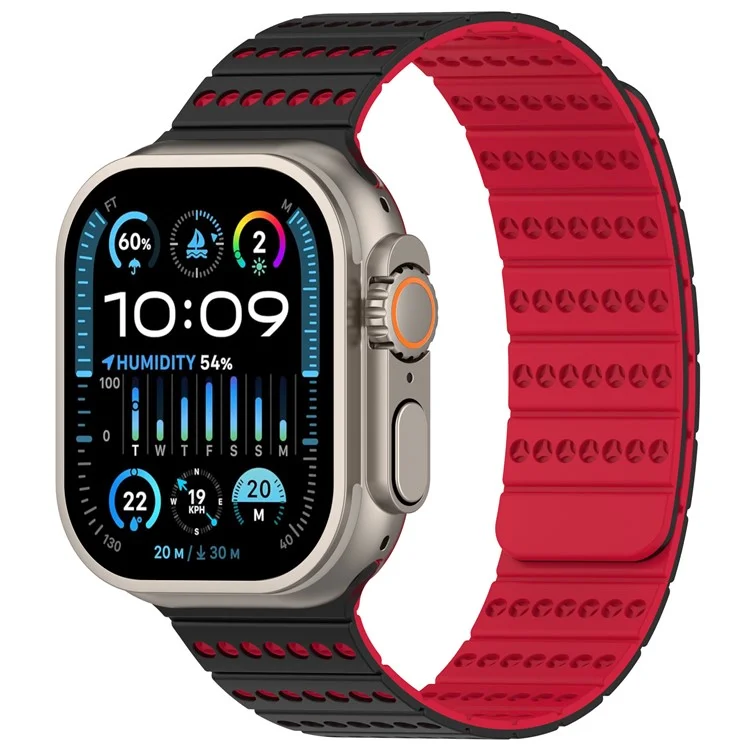Pulseira de Silicone para Apple Watch Series 10 Ultra 9 8 7 SE 6 5 4 3 2 1 46mm 49mm 45mm 44mm 42mm Banda de Relógio Magnética Ajustável - Preto+Vermelho