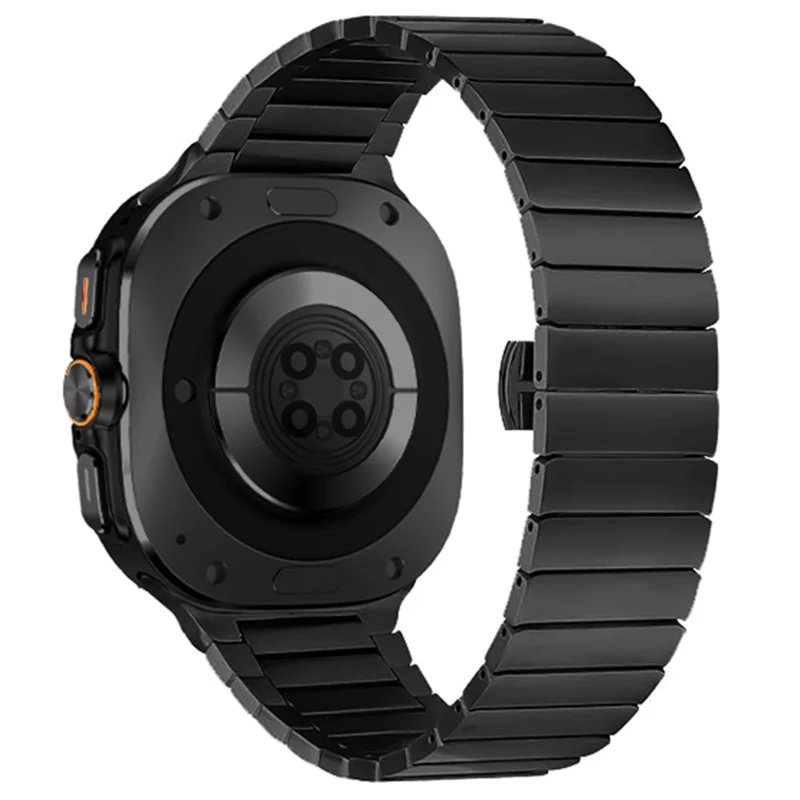 For Samsung Galaxy Watch Ultra 47mm Stainless Steel Watch Band 1-Bead Bamboo Link Strap - Black