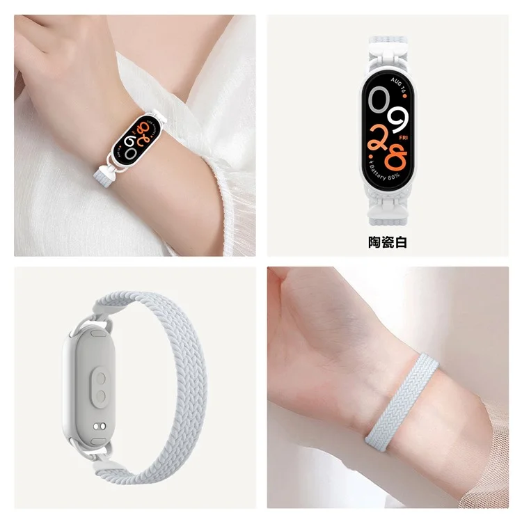 Wrist Strap for Xiaomi Smart Band 10 / 9 / 8 Nylon Woven Watch Band with Metal Connector, Size S - White