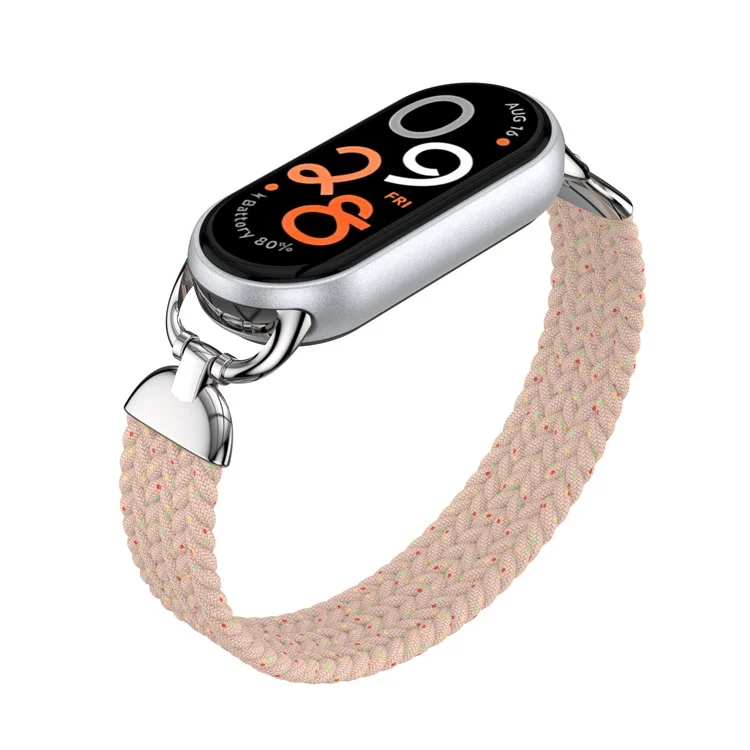 Wrist Strap for Xiaomi Smart Band 10 / 9 / 8 Nylon Woven Watch Band with Metal Connector, Size S - Pink with Color Dot