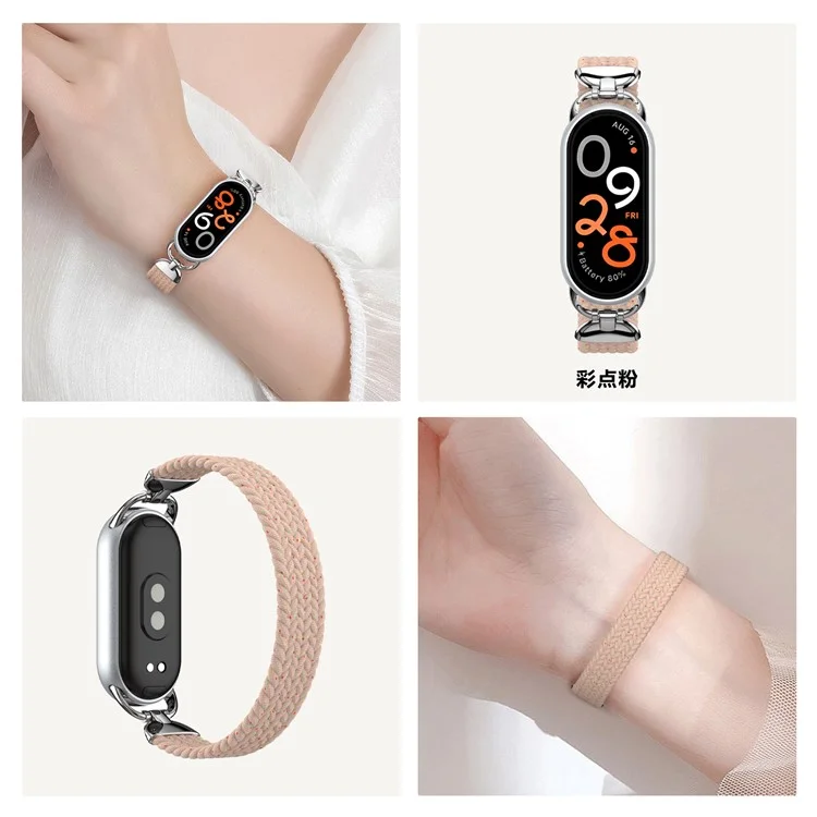 Wrist Strap for Xiaomi Smart Band 10 / 9 / 8 Nylon Woven Watch Band with Metal Connector, Size S - Pink with Color Dot