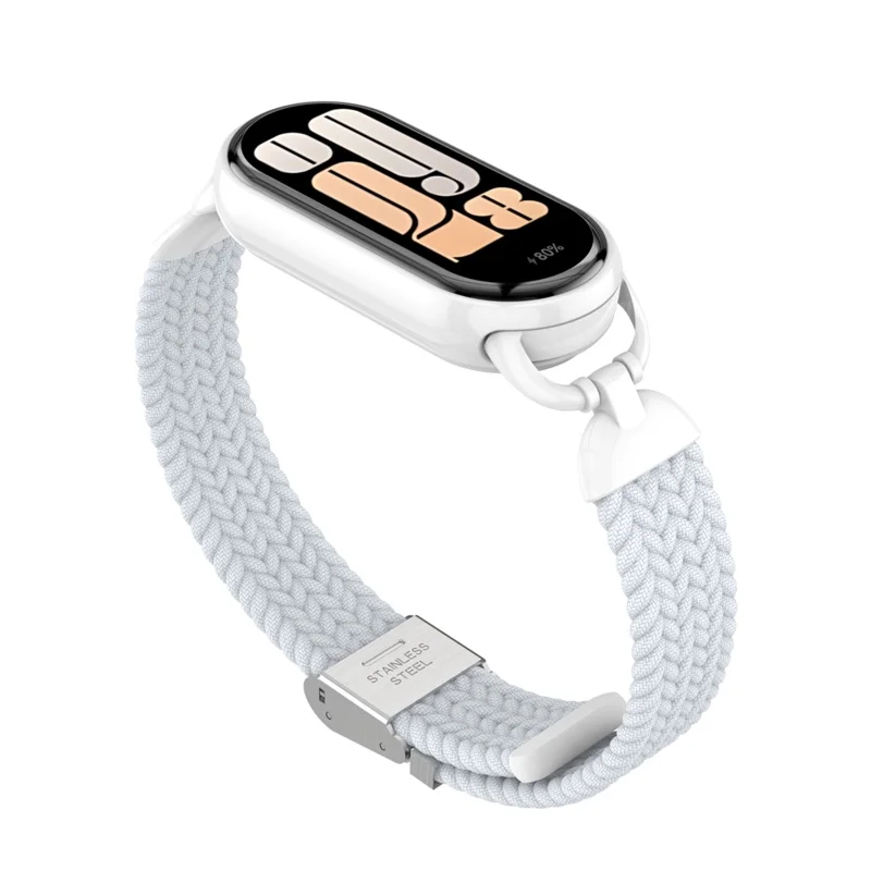 Wrist Strap for Xiaomi Smart Band 10 / 9 / 8 Metal Connector Nylon Woven Watch Band with Buckle - White
