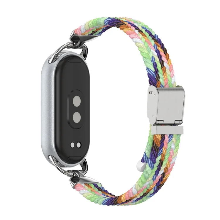 Ремешок для Xiaomi Smart Band 10 / 9 / 8 с металлическим соединителем, нейлоновый плетеный ремешок с пряжкой - Радужный