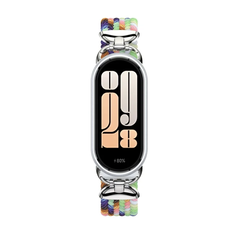 Ремешок для Xiaomi Smart Band 10 / 9 / 8 с металлическим соединителем, нейлоновый плетеный ремешок с пряжкой - Радужный