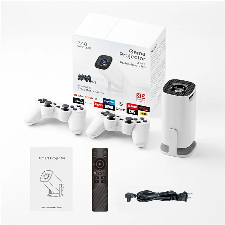 P30MAX Portable Gaming Projector with 2 Controller 720P HD Android 11 36000+ Games Screen Projection Device - EU Plug