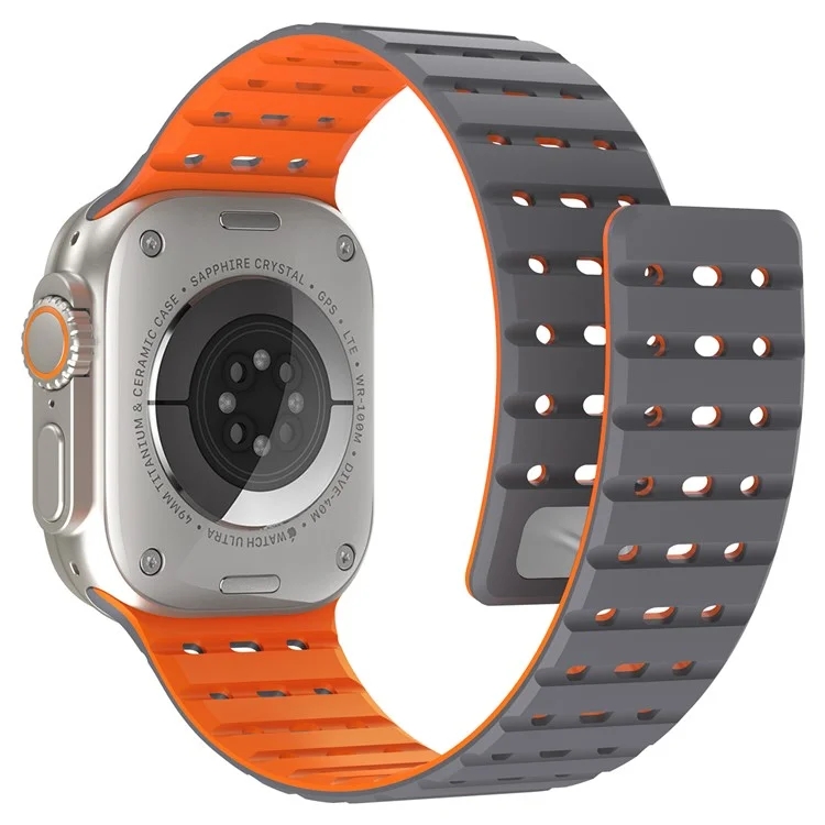 AHASTYLE WE33 Armband Für Apple Watch Series 10 Ultra 9 8 7 SE 6 5 4 3 2 1 46mm 49mm 45mm 44mm 42mm Magnetisches Silikon Armband - Grau + Orange