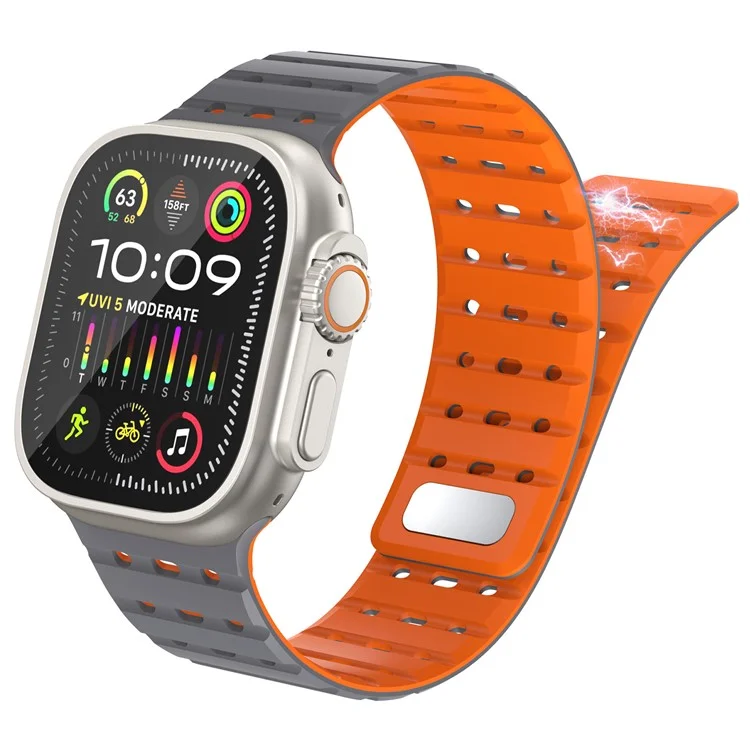 AHASTYLE WE33 Armband Für Apple Watch Series 10 Ultra 9 8 7 SE 6 5 4 3 2 1 46mm 49mm 45mm 44mm 42mm Magnetisches Silikon Armband - Grau + Orange