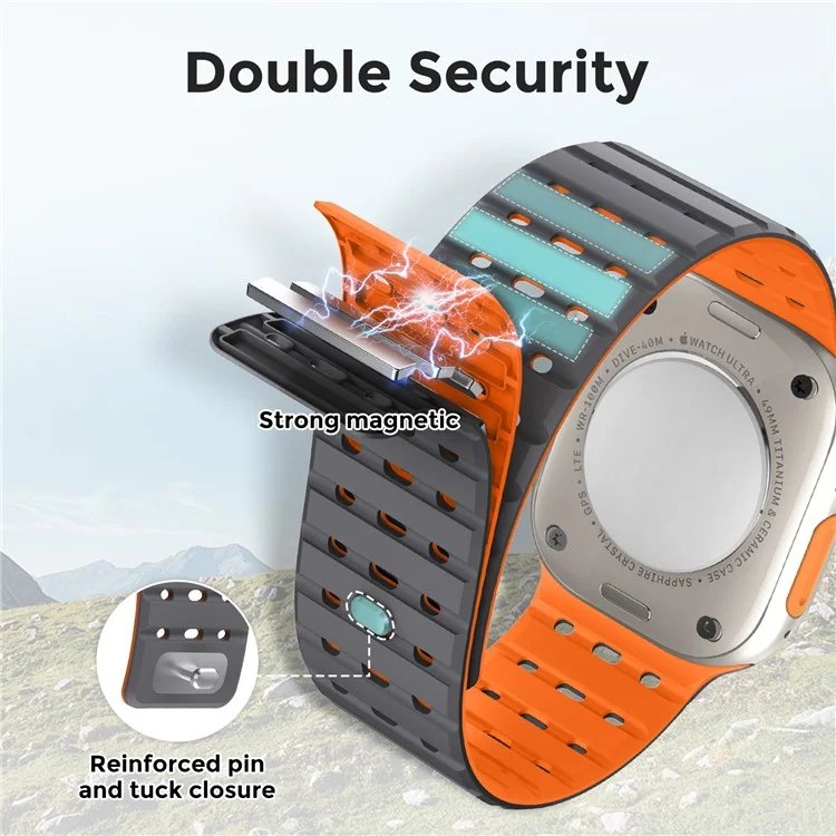 AHASTYLE WE33 Armband Für Apple Watch Series 10 Ultra 9 8 7 SE 6 5 4 3 2 1 46mm 49mm 45mm 44mm 42mm Magnetisches Silikon Armband - Grau + Orange