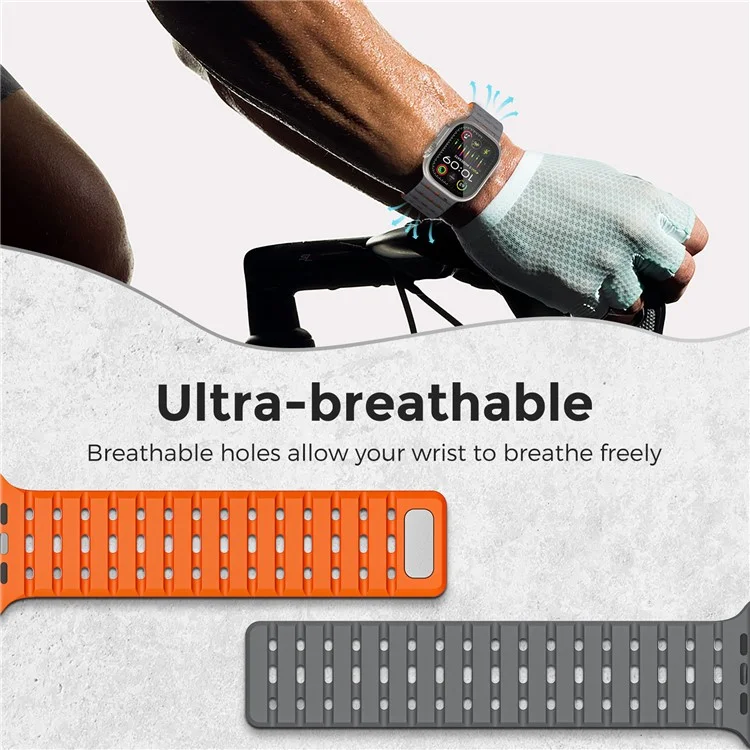 AHASTYLE WE33 Armband Für Apple Watch Series 10 Ultra 9 8 7 SE 6 5 4 3 2 1 46mm 49mm 45mm 44mm 42mm Magnetisches Silikon Armband - Grau + Orange
