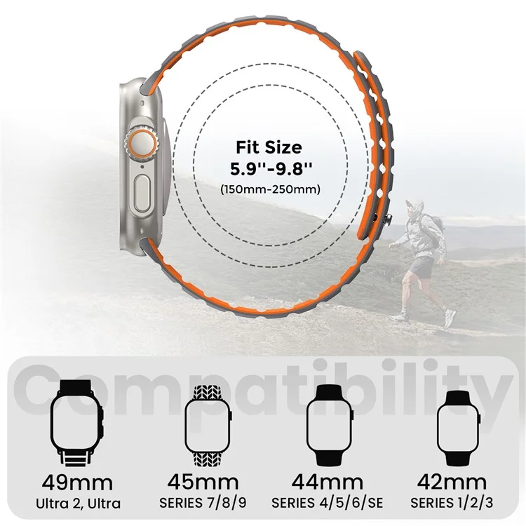AHASTYLE WE33 Armband Für Apple Watch Series 10 Ultra 9 8 7 SE 6 5 4 3 2 1 46mm 49mm 45mm 44mm 42mm Magnetisches Silikon Armband - Grau + Orange