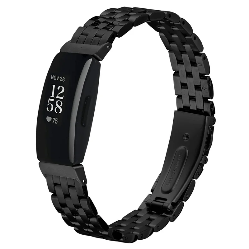 For Fitbit Inspire 2  /  Fitbit Inspire Stainless Steel Watch Band Slingshot Clasp Adjustable Wrist Strap - Black