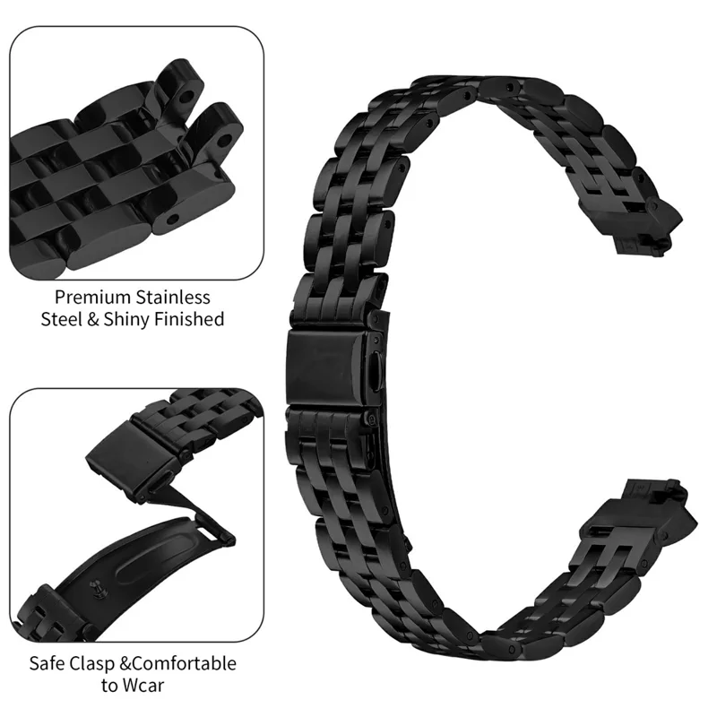 For Fitbit Inspire 2  /  Fitbit Inspire Stainless Steel Watch Band Slingshot Clasp Adjustable Wrist Strap - Black