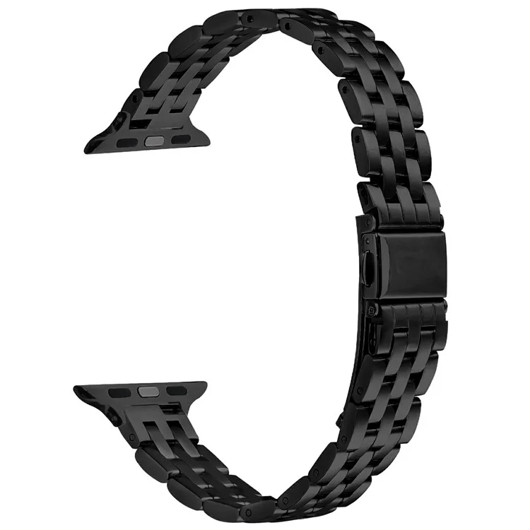 Stainless Steel Watch Band For Apple Watch Series 10 9 8 7 SE 6 5 4 3 2 1 42mm 41mm 40mm 38mm Slingshot Clasp Wrist Strap - Black
